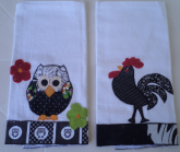 Panos de prato - Coruja e Galo